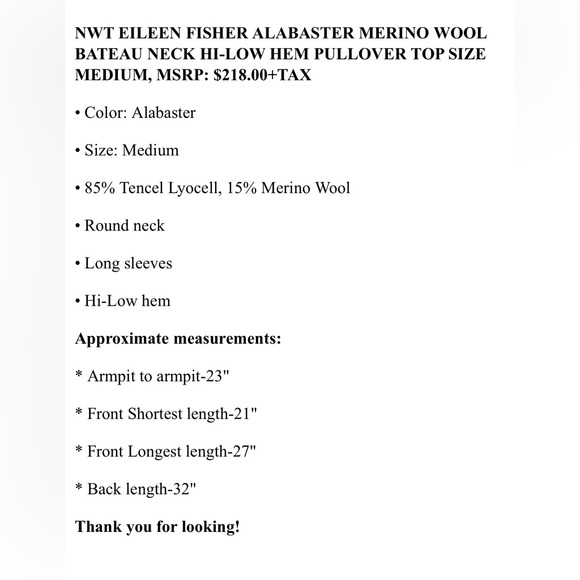 NWT Eileen Fisher Pullover Lightweight Hi-Low Hem Sz M - Picture 16 of 16